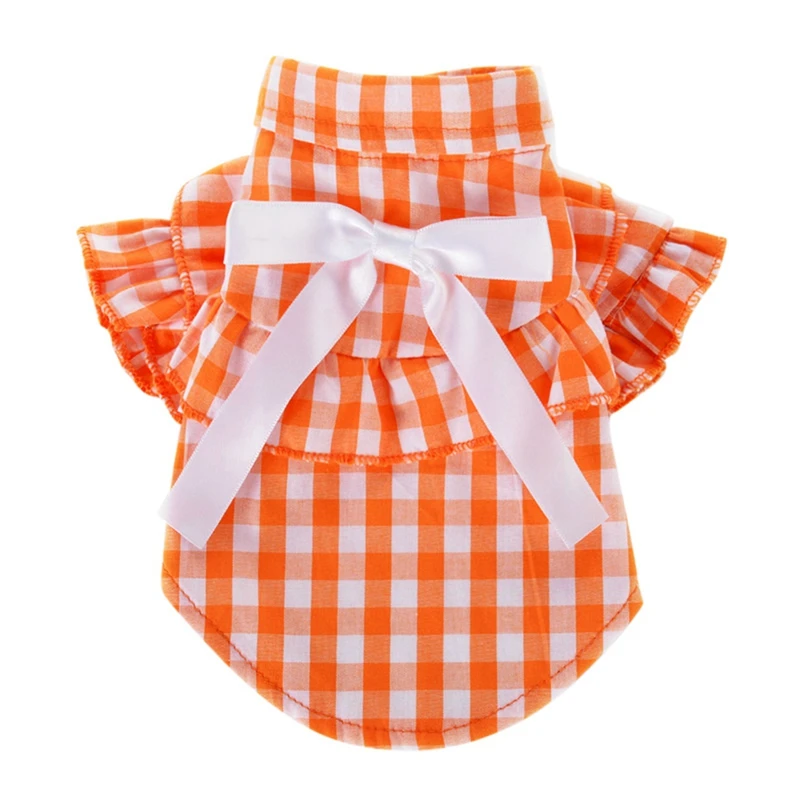 Платье принцессы с пышными рукавами для питомцев; платье в клетку с короткими рукавами для собак, кошек, щенков; летняя Дизайнерская одежда с бантом для маленьких и средних собак