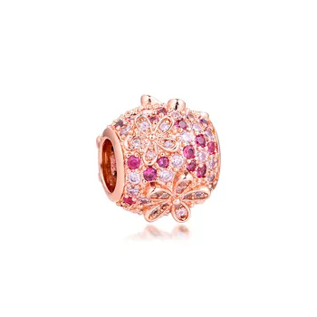 

Spring Pink Pave Stones Daisy Flower Crystal Beads for Jewelry Making DIY Charms Fit 925 Sterling Silver Charm Bracelet Femme