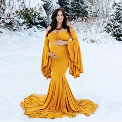 Mercerized Cotton Sexy Maternity Photography Dresses V Neck Pregnancy Shoot Dress Long Women Maxi Maternity Gown Photo Props