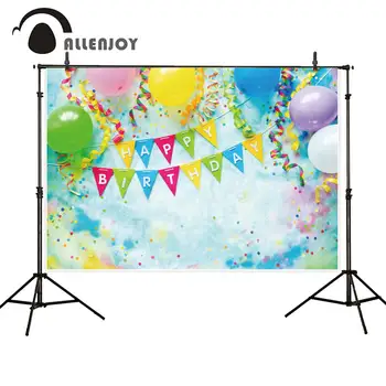 

Allenjoy Colorful Watercolor Photobooth Balloons Ribbon Flag Dot Baby Shower Party Background Child Happy Birthday Event Curtain
