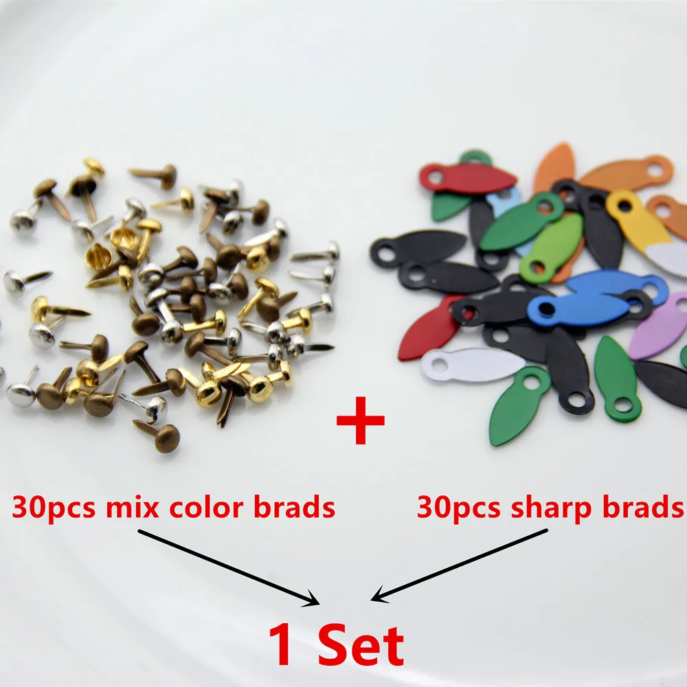 30pc 4.5mm Brads And 30pc Rotating Buttons Brads For Photo Album Frame Locks Scrapbooking Embellishment Fastener Brads DIY Craft