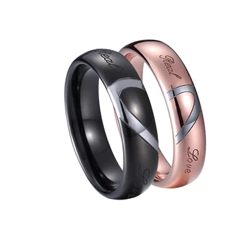 

Men and women Real LOVE Black Rose Golden Heart Tungsten wedding rings for couple marriage finger ring valentine gift