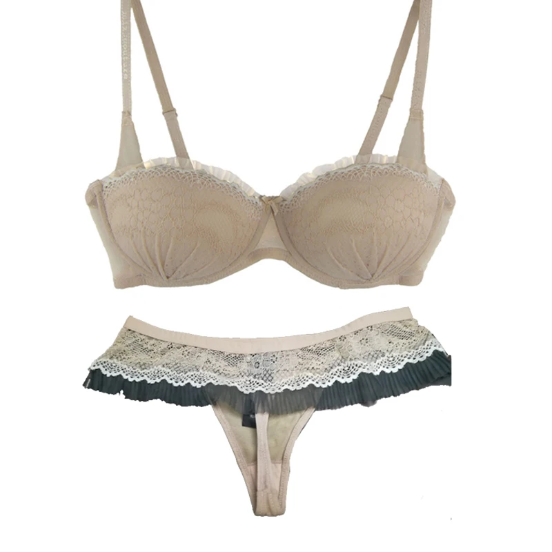 

Sexy Bra Set Push up Lace Bra Panty 1/2 Cup Beige Women Underwear Breathable Bralette High Quality 65-85 A/B/C
