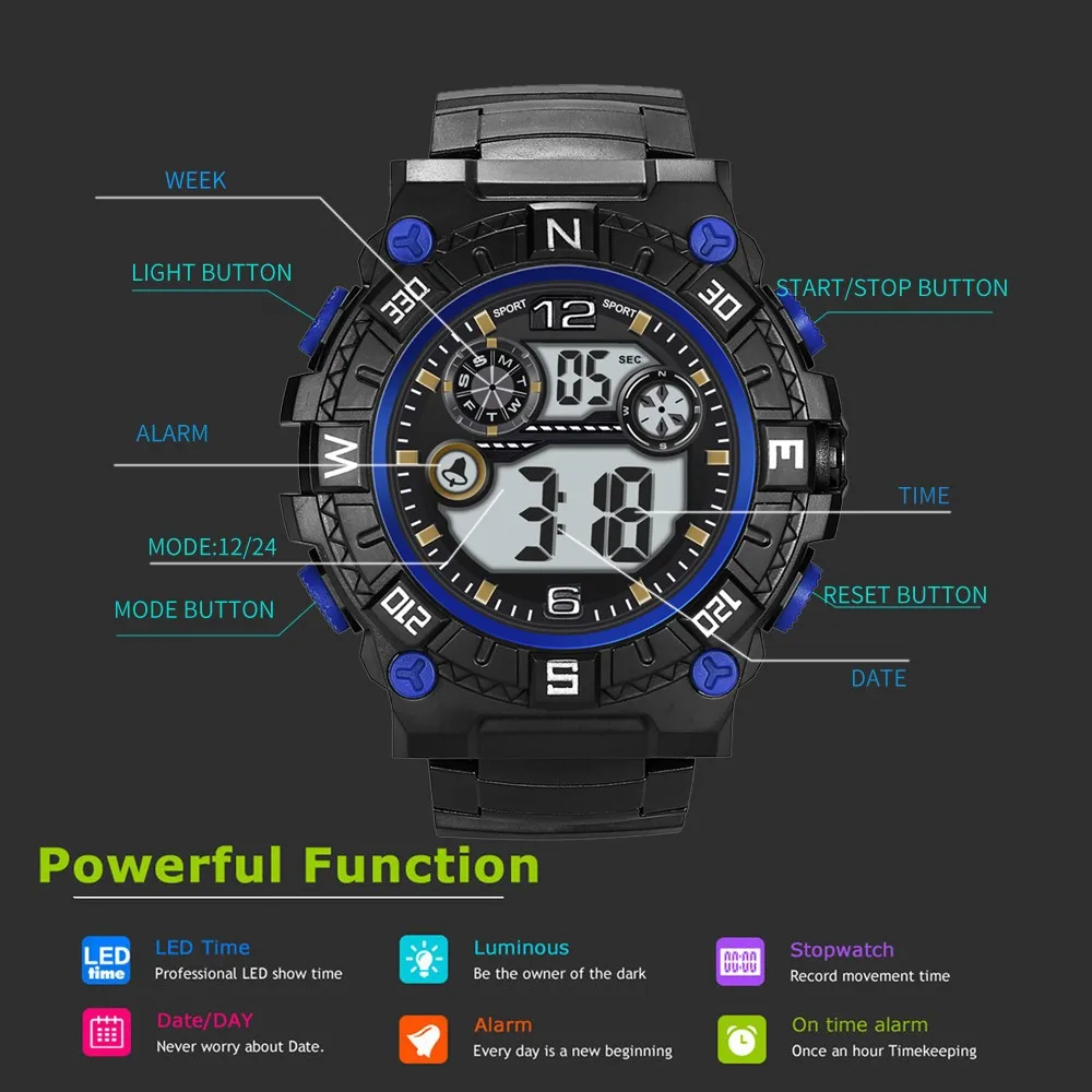Модные высококачественные военные многофункциональные мужские часы 30 м спортивные водонепроницаемые электронные часы цифровые часы reloj hombre