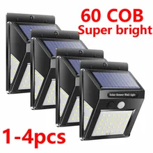 Солнечный Мощность лампа 1/4 шт. 60COB светодиодный движения PIR Сенсор настенный светильник на открытом воздухе Водонепроницаемый энергосберегающие лампы улицы освещение для сада во дворе безопасности лампа