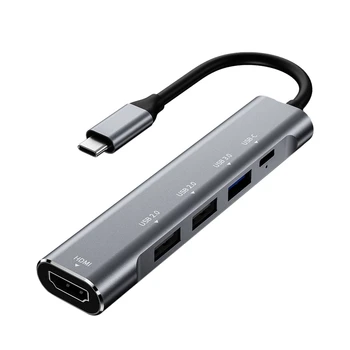 

USB C HUB, 5-In-1 USB C Docking Station Adapter, USB-C to HDMI+Type-C+USB3.0+USB2.0, Up to 3840X2160P/30HZ