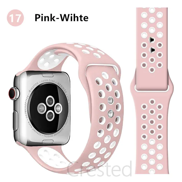 Silicone Strap For apple Watch band 44mm 40mm 45mm 41mm 40 44 mm Breathable Accessories watchband bracelet iWatch 3 4 5 se 6 7 light pink white 17