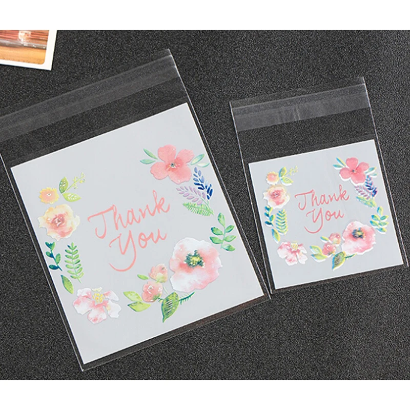 

2019 100 Pcs/Pack 2 Size 7*7 /10*10CM Plastic Cookie Packaging Bags Cupcake Wrapper Self Adhesive Candy Gift Bags