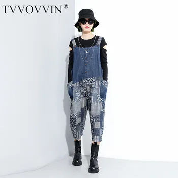 

TVVOVVIN Trend Vintage Jumpsuits Loose PlusSize Folk-custom Printing Overalls Cropped Pants Fashion Trend Streetwear WJ1376