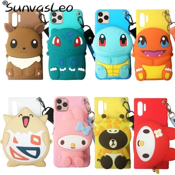 

For Huawei P9 P10 P10 Plus P20 P30 P40 Lite Pro 3D Cartoon Elves Animal Soft Silicone Purse Case Wallet Cover Strape Chain Bag