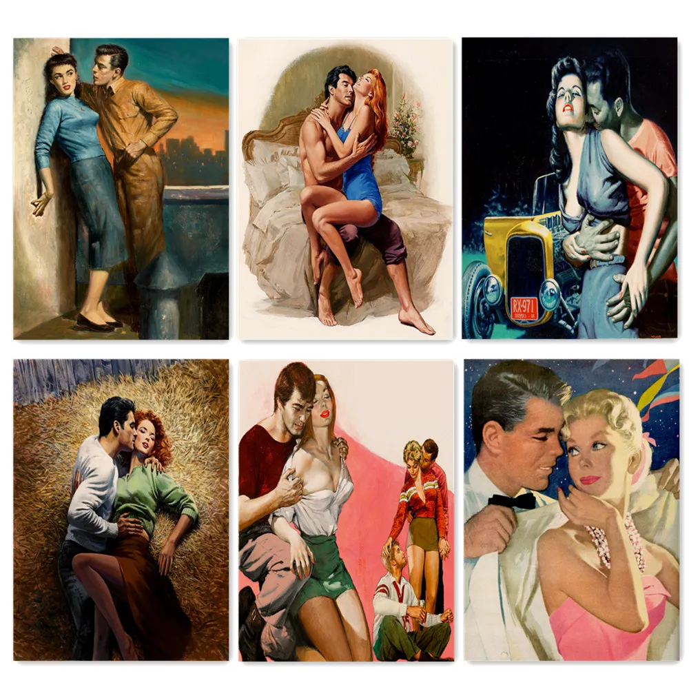 

Retro Deep Love Couple Movie Poster Wall Art Old Times Pin Up Artwork Nostalgic Vintage Painting Wall Sticker Home Decoration B2