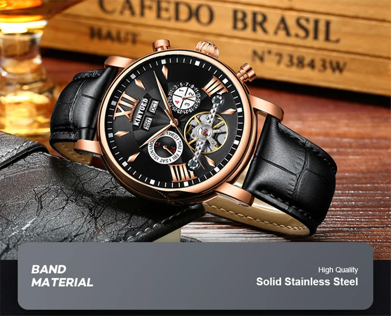 KINYUED Топ люксовый бренд Мужские часы механические Tourbillon Роскошные модные брендовые кожаные мужские спортивные водонепроницаемые часы