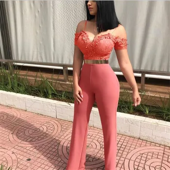 

Fashion Women's Casual Sexy Suspenders Lace Applique Straight Jumpsuit Nightclub combinaison femme