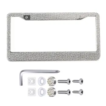 

Bling Crystal License Plate Frame Women Luxury Handcrafted Rhinestone Car Frame Plate with Ignition Button