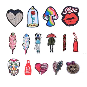 

Various Embroidered Iron On Patches Creative Badges Motorcycle Parches For Clothing Backpack DIY Stripes Clothes Stickers F