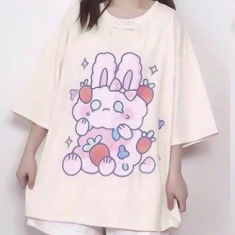 Fashion Cute Print Tops Women Oversized 
