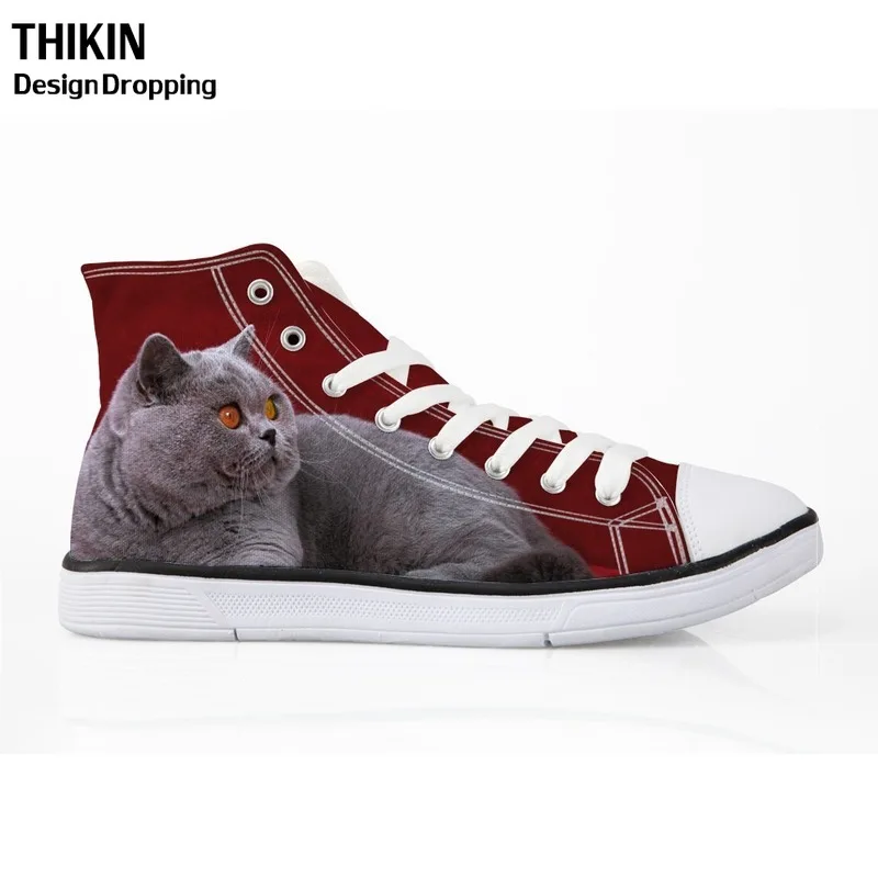 

THIKIN 3D British Shorthair Cat Printing Brand Vulcanize Canvas Shoes for Female Leisure High Top Women Cute Sneakers Zapatos