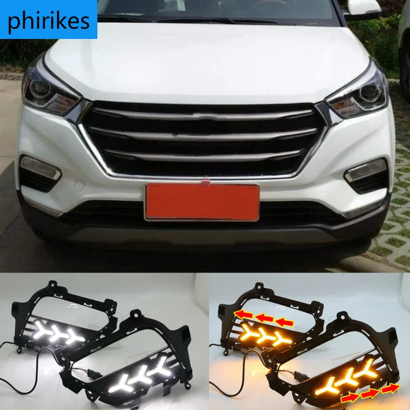 

2 шт. DRL Светодиодный дневной светильник колпак противотуманных фар LED DRL с желтым сигнал поворота для Hyundai Creta IX25 2017 2018 2019 2020