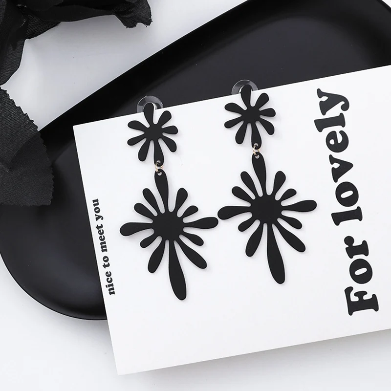 MENGJIQIAO новые модные чёрные цветы геометрические серьги-гвоздики для женщин Преувеличенные круглые праздничные милые Pendientes подарки
