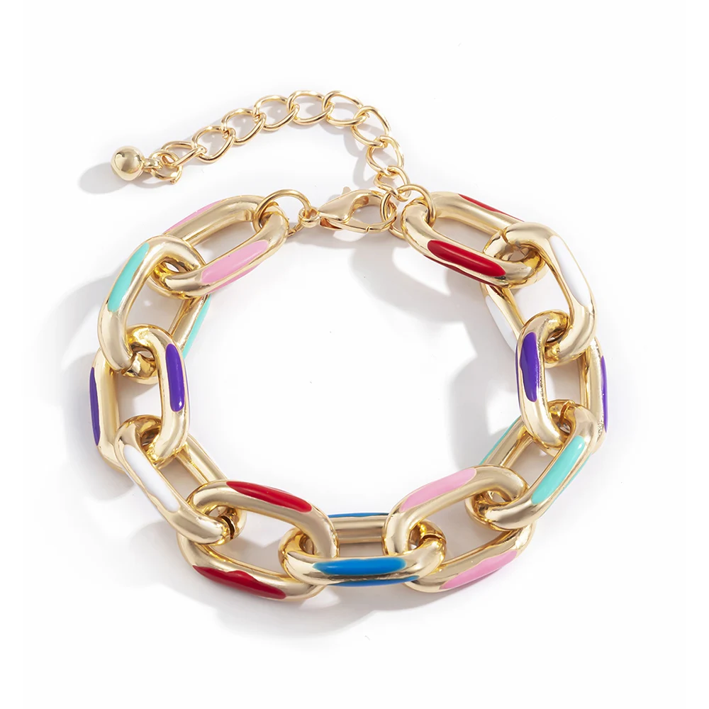 Lacteo Bohemian Colorful Painted Aluminum Chain Charm Bracelet Jewelry For Women Fashion Trendy Cross Chain Bangle Bracelet