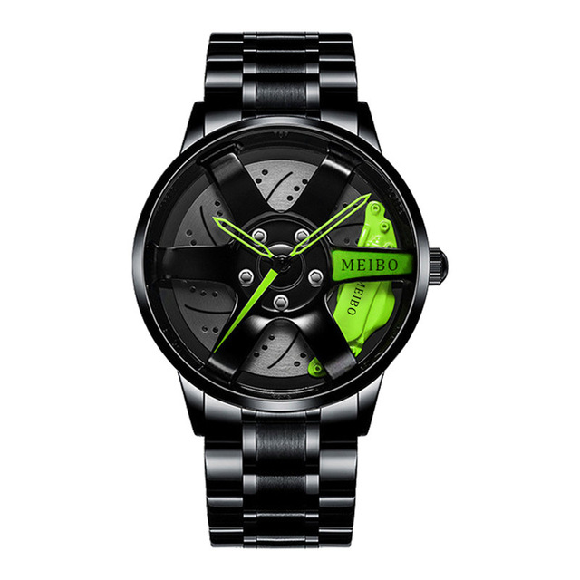 for Men Waterproof Vacuum Plating Strap with Car Wheel Rim Hub Design Sport Automatic Quartz Wristwatch
