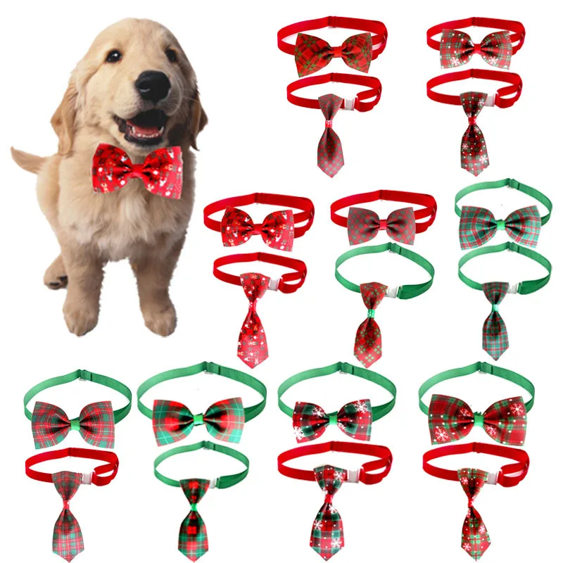 Christmas Plaid Pet Tie Bow Dog Pet Neck Strap Cat Dog Necklace Cat Dog