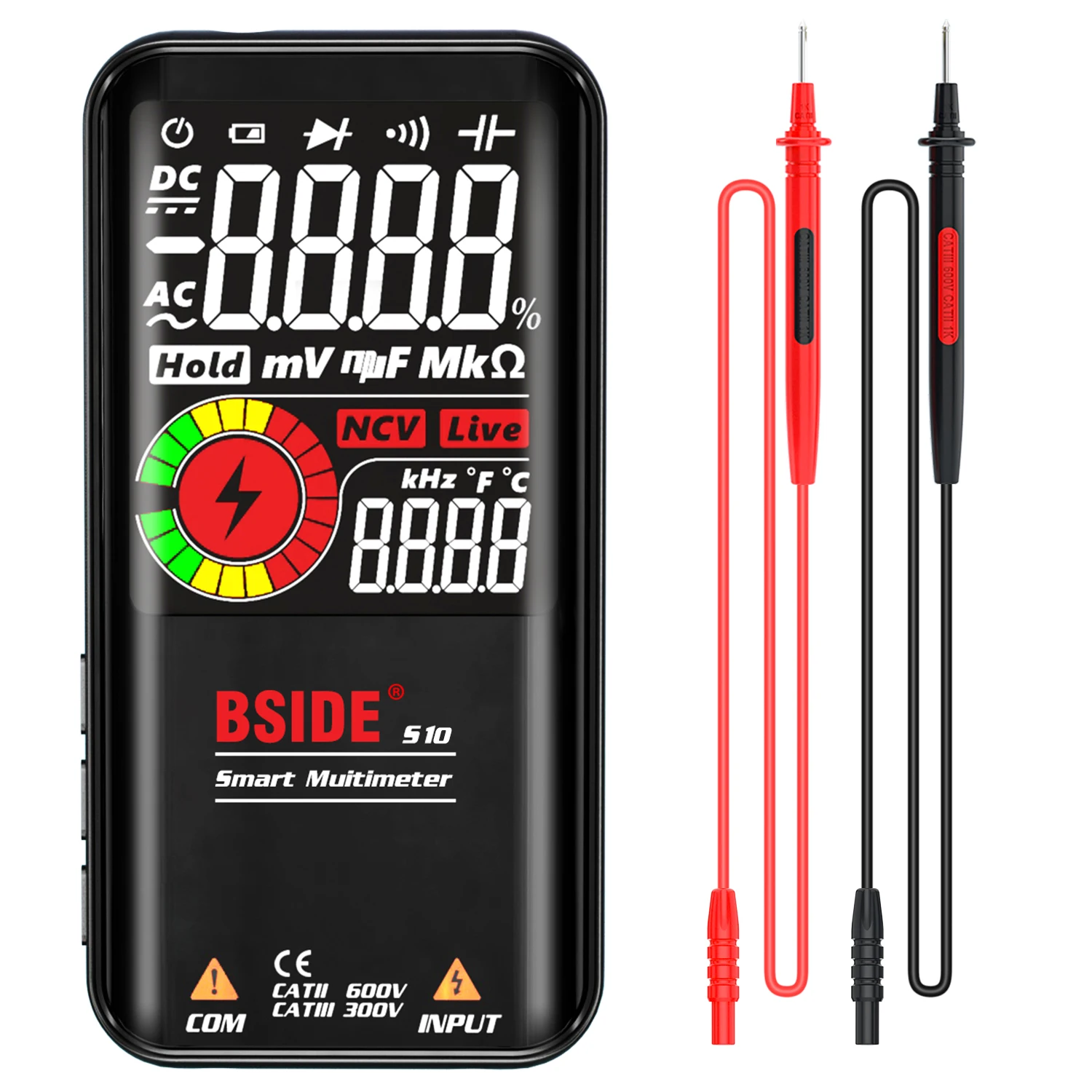 BSIDE S10 / S11 Digital Smart Multimeter Color LCD Display 9999 Digital DC AC Voltage Capacitor Ohm Diode NCV Hz Tester DMM