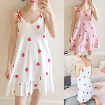 

Women Fashion Casual Print V-Neck Sweet Cute Sleeveless Home Sleep Wear Nightwear Nightgown Sleepwear Mini Dress