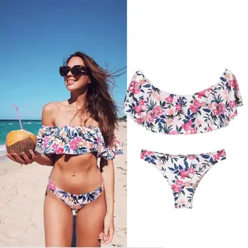 

Summer Sexy Lady Push-ups Beach Party Floral Bikin Bathing Linen Blend Bikini Set Swimsuit