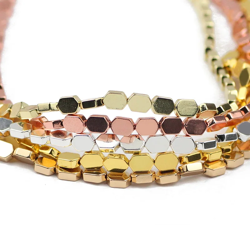 

Natural Stone Rose Gold color Hexagon Hematite Spacer 4X6mm Charm Loose Beads For DIY Jewelry Making Bracelets Accessories