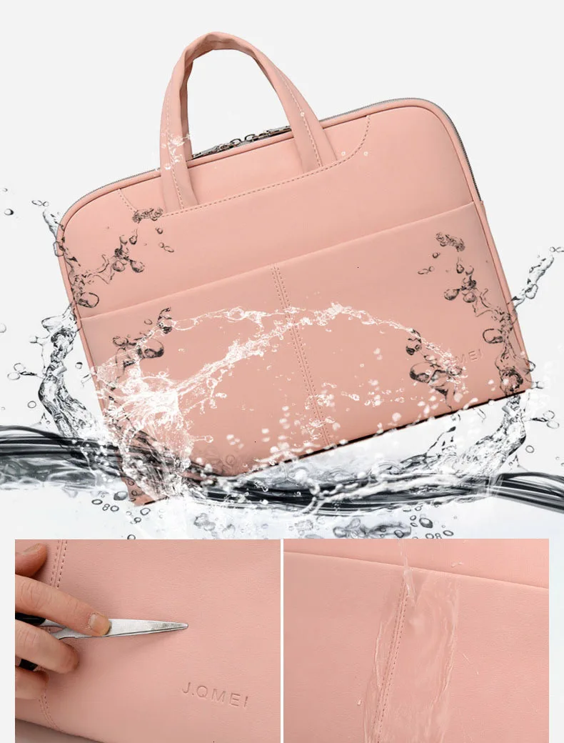 Leather Briefcases Men Computer Bag 13.3 14.1 15.4 15.6 Inch For Macbook Air Pro Shock Resistant Handbag Women