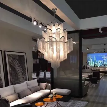

Hot Italian Design Silver Art chandelier Engineering Design Luxury Chain Tassel Aluminum Chain LED Beautiful chandelier Lighting