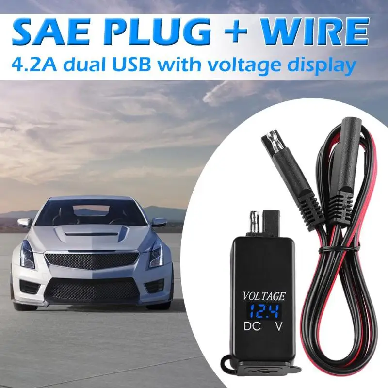 SAE адаптер зарядного устройства с двойным USB с вольтметром для автомобиля мотоцикла DC 12 В 24 в простой дизайн и удобная замена