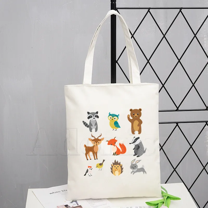 Indian Style Cartoon Animal Tiger Fox Bird Tote Bag Unisex Canvas Bags Shopping Printed Casual Shoulder Foldable | Багаж и сумки
