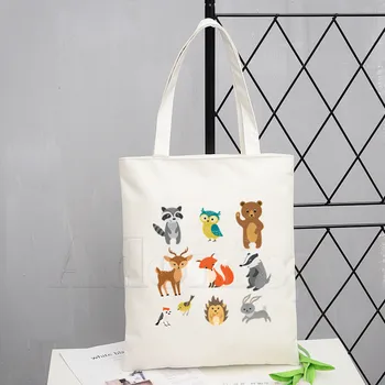

Indian Style Cartoon Animal Tiger, Fox, Bird Tote Bag Unisex Canvas Bags Shopping Bags Printed Casual Shoulder Bag Foldable