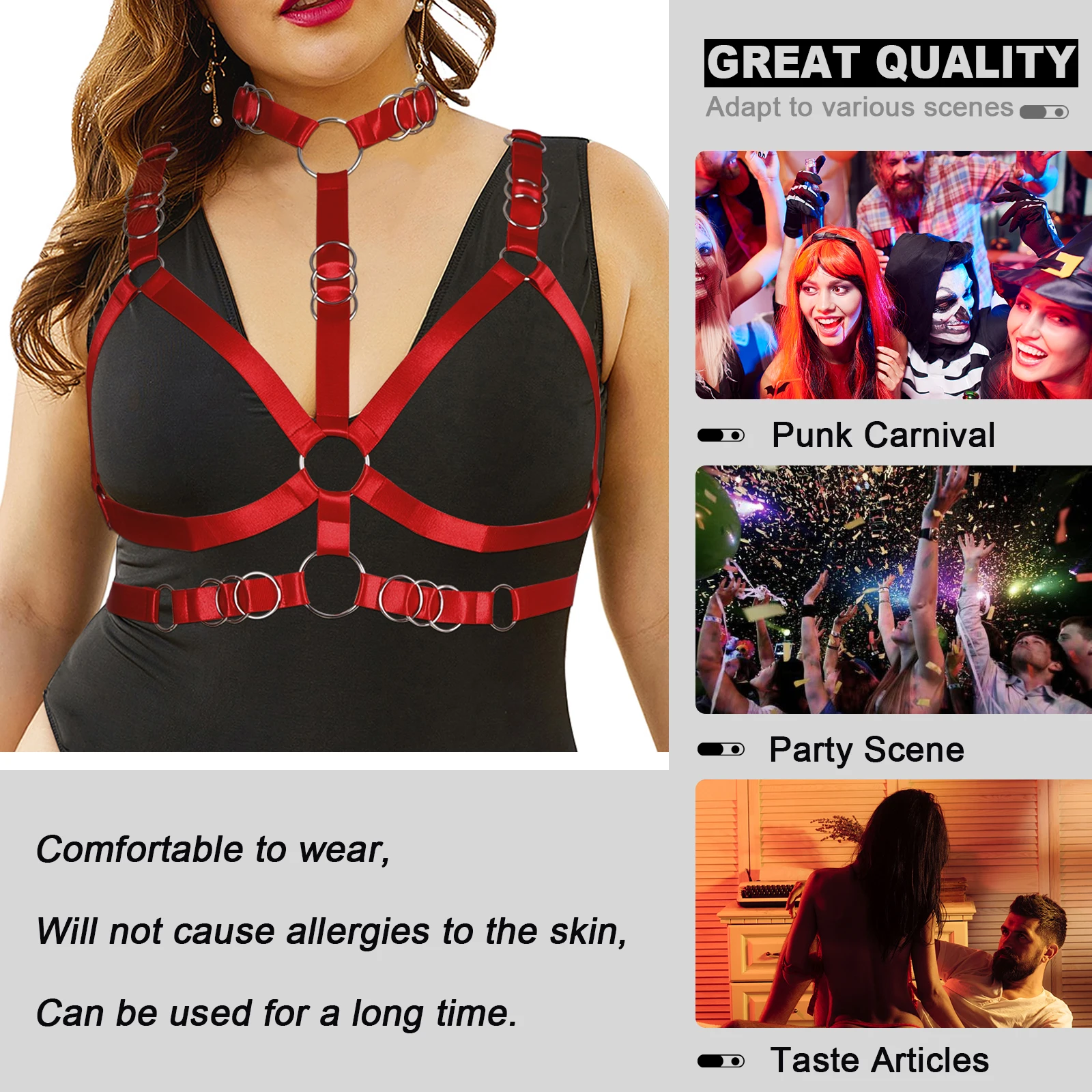 

Women Puls Size Hanging Neck Turtleneck Top Fetish Exotic Accessories Body Harness Crop Top Gothic Red Sexy Lingerie Binding Bra
