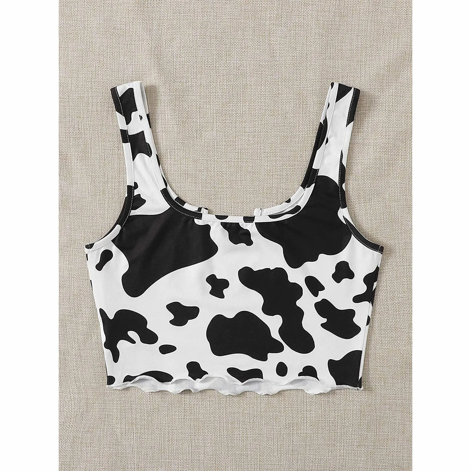 Fashion Sexy Crop Top Women Camisole Milk Cow Print Y2k Egirl Cool Short Tops Vest Harajuku Sleeveless Tee Tops Cropped Feminino spanx camisole