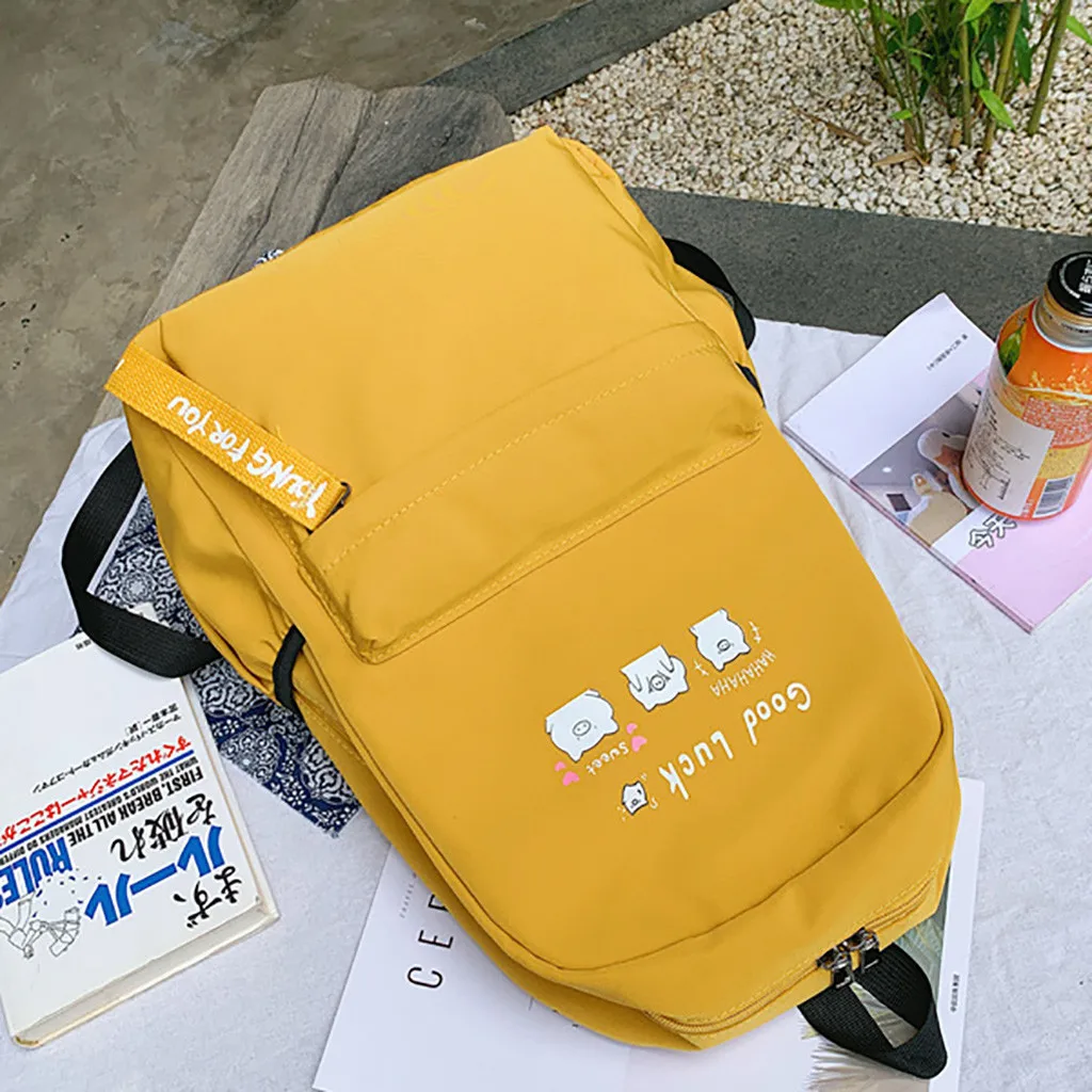 Korean Nylon Solid Color Travel Backpack Women Large Capacity Lightweight Portable Schoolbag Teenager Multi Pockets Back Packs