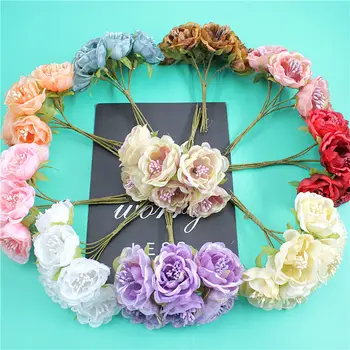 6pcs flower core retro simulation flower rose simulation bouquet high end wedding room fake flower home wedding room decoration