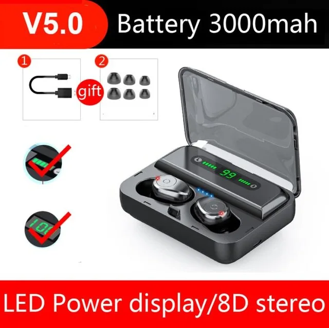 with LED 3000mAh IPX7 Bluetooth 5,0, наушники с шумоподавлением, гарнитура, светодиодный дисплей, Беспроводные спортивные наушники, емкость 3500 мАч, наушники для всех телефонов - Color: with LED 3000mAh