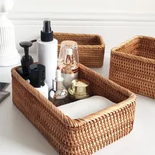 Ручной прямоугольный ротанговая плетеная корзина Фруктовый чай закусочный хлеб пикник коробка для хранения косметики Кухня принадлежности бытовые чистящие средства Ручной прямоугольный ротанговая плетеная корзина Фруктовый чай закусочный хлеб пикник коробка для хранения косметики Кухня принадлежности бытовые чистящие средства