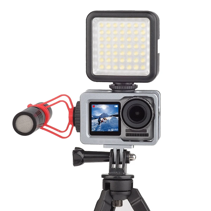 Vlogging металлический корпус клетки для Osmo Action camera Frame Vlog чехол с 2 холодными башмаками для микрофона Led Video Light
