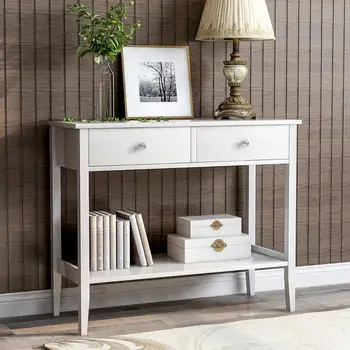 

Modern Wooden Console Table with Two Drawers Living Room Side End Tables Cabinet Dressing Dresser Desk Hallway Shelf Storage