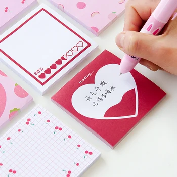 

Kawaii Pink Strawberry Cherry Heart Memo Sticky Note Notepad Planner Stationery Paper Bookmarks papelaria School Office Supply