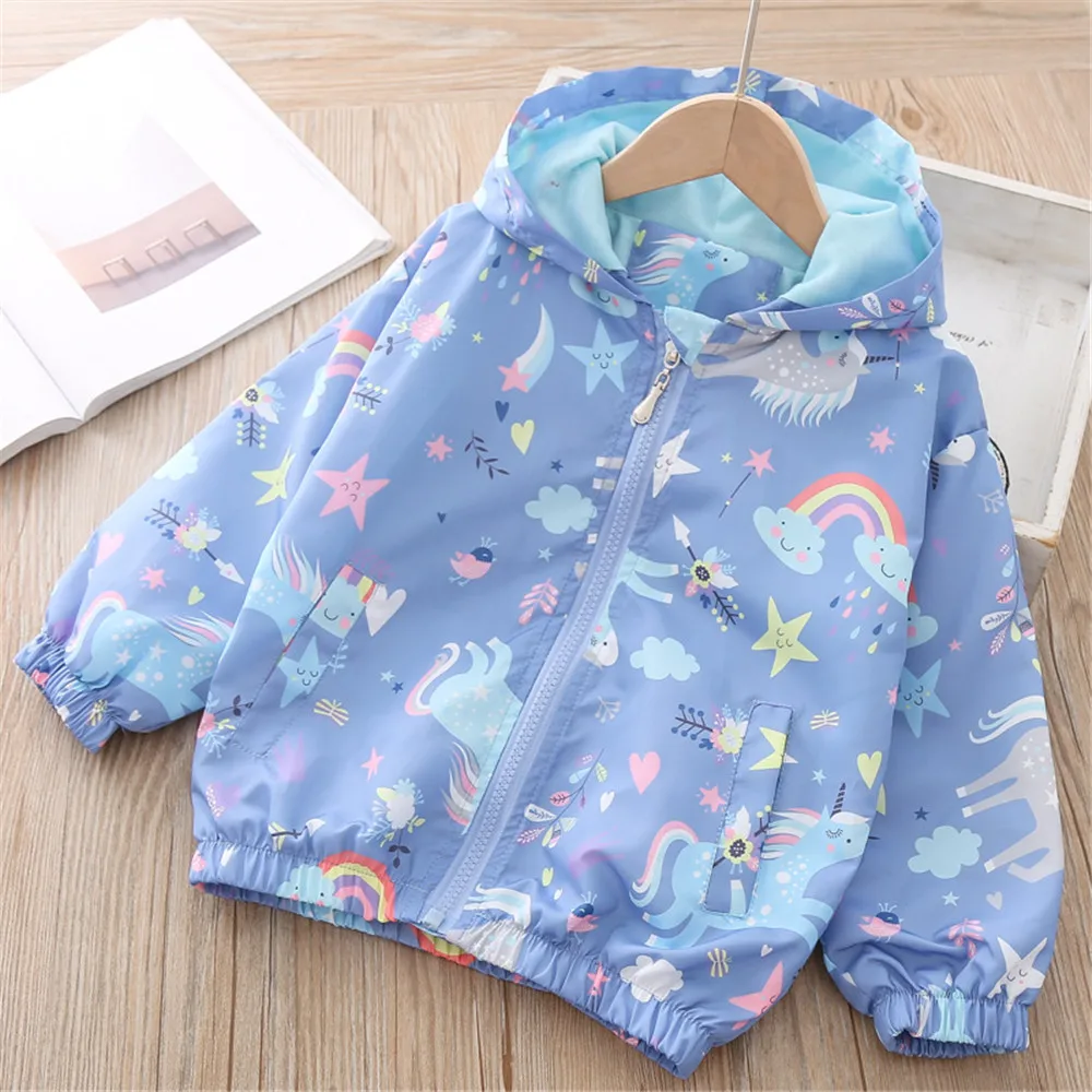

Spring Autumn Baby Girls Jacket Long Sleeve Graffiti Coat Cartoon Print Hooded Toddler Girl Hoodies Clothes Cute Jacket For Girl
