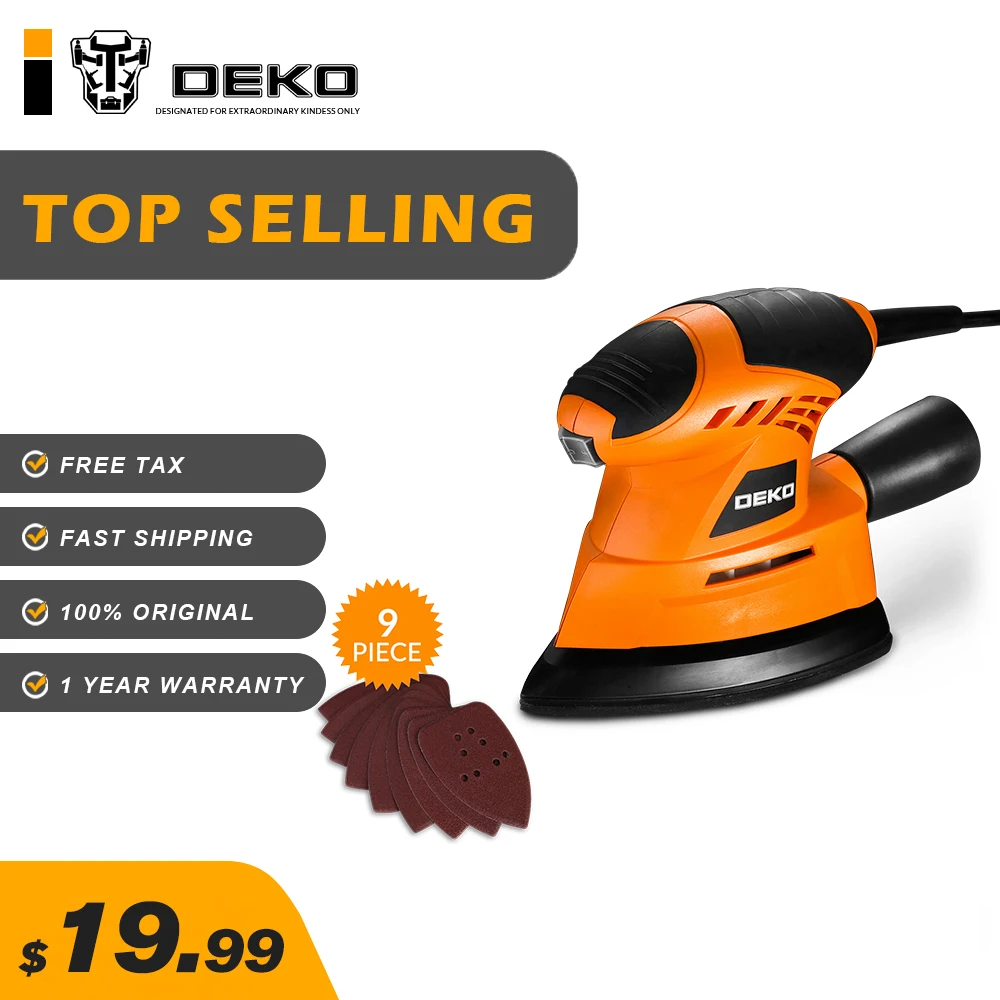 DEKO TMMS01 130W Mouse Sander with 9 Sheets of sandpaper Dust exhaust