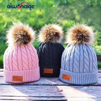 

2019 cute children autumn and winter knitted cotton hat boys and girls pom-pom hat warm ski hat solid color fashion twist bean