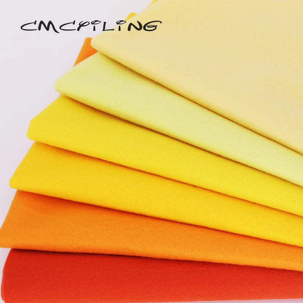 1.2mm Sewing Felt Fabric For Needlework DIY Dolls Crafts,Soft Yellow Patchwork Non-Wove, Polyester Cloth 6Pcs/Lot 25cmx28cm