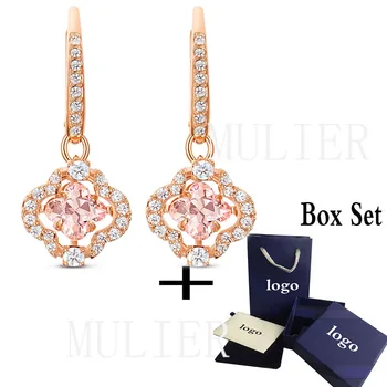 

2020 Fashion New SPARKLING DANCE Clover Shape Pink Women's Pierced Earrings Classic Jewelry for Girlfriends Best Holiday Gift