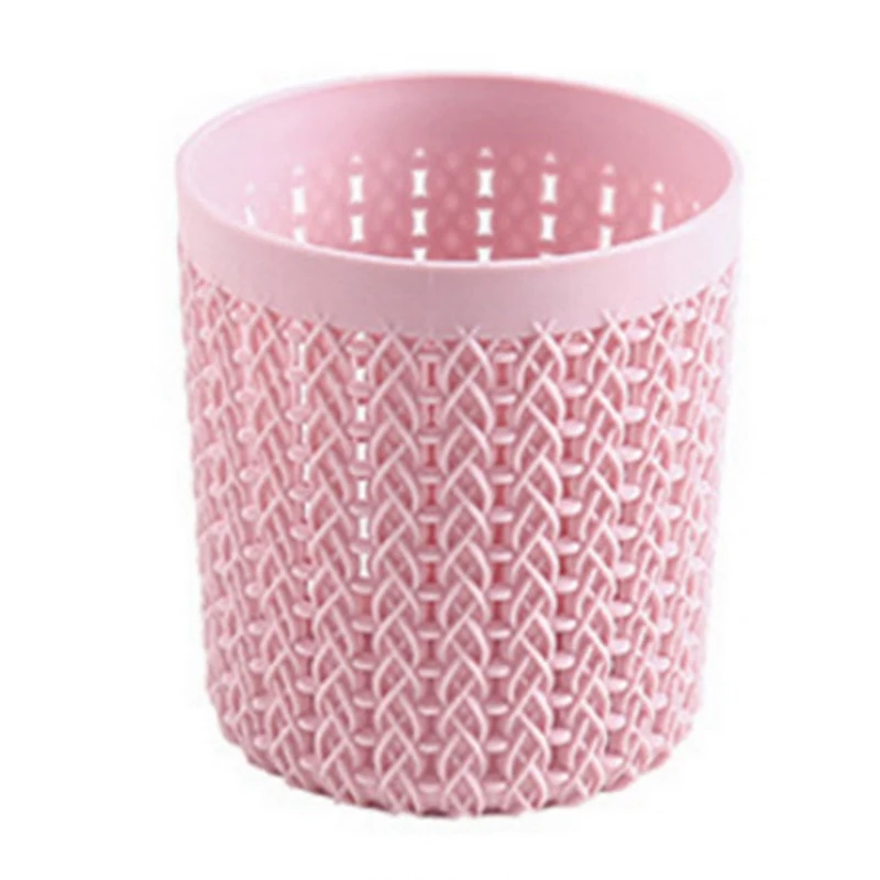 pink Пластиковый держатель для ручек полый стол из ротанга ящик для хранения Органайзер для Офис Дом школа стационарный 10/8. 5x11 см пенал для карандашей круглый - Цвет: pink